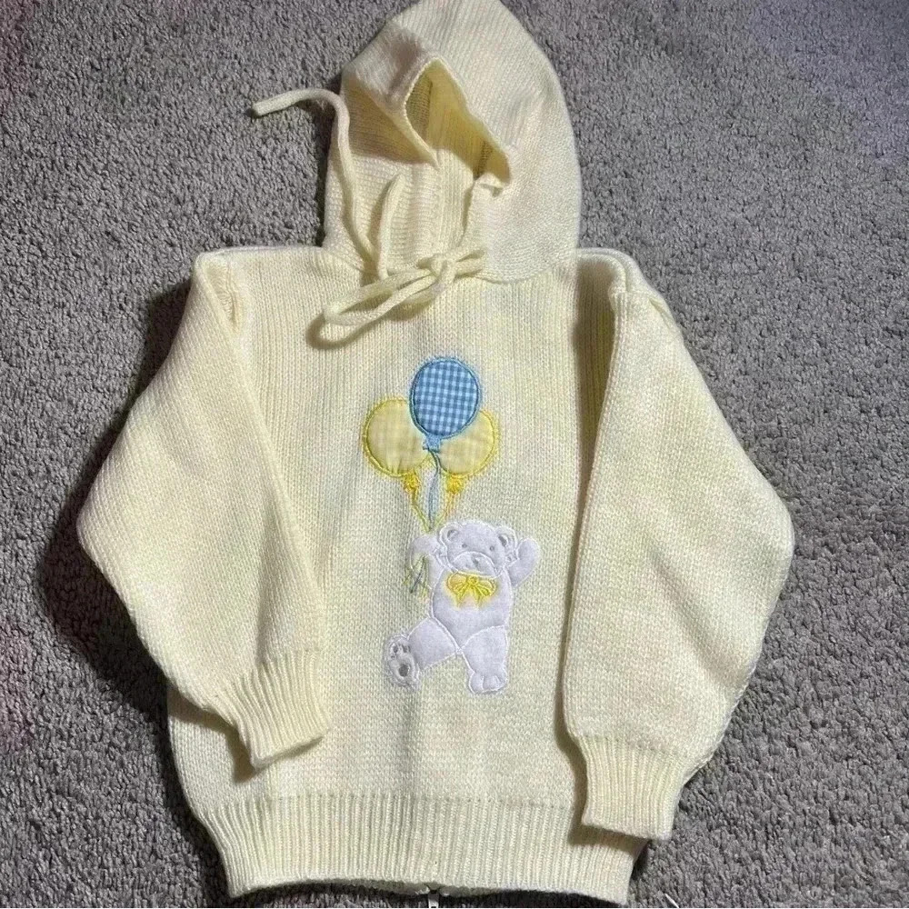 Vintage Lil Lamonsters Yellow Knit 24 Month Hooded Sweater Baby Top